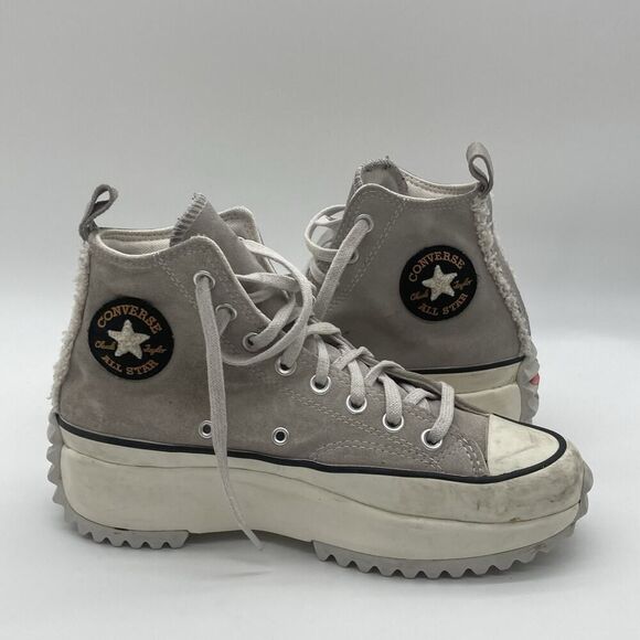 Womens Size 9.5 Converse Run Star Hike Hi Sherpa Trim Gray Suede Sneakers Shoes - Picture 6 of 9
